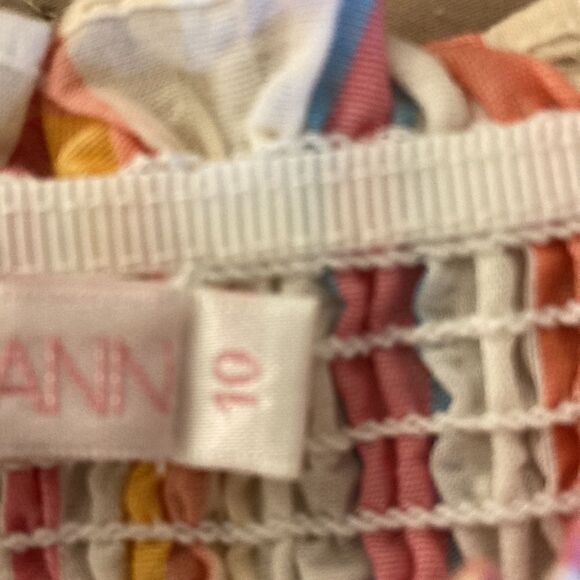 Zimmermann Girls Stripped Cotton Dress with Shoulder Tie & Pom Pom Trim. Size 10 - Picture 7 of 8